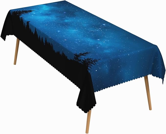 54x70 Inch Nature Rectangular Tablecloth Starry Sky Black Forest Table Cloth Waterproof Durable Table Cover for Picnic Indoor Home Gaming Room Decor