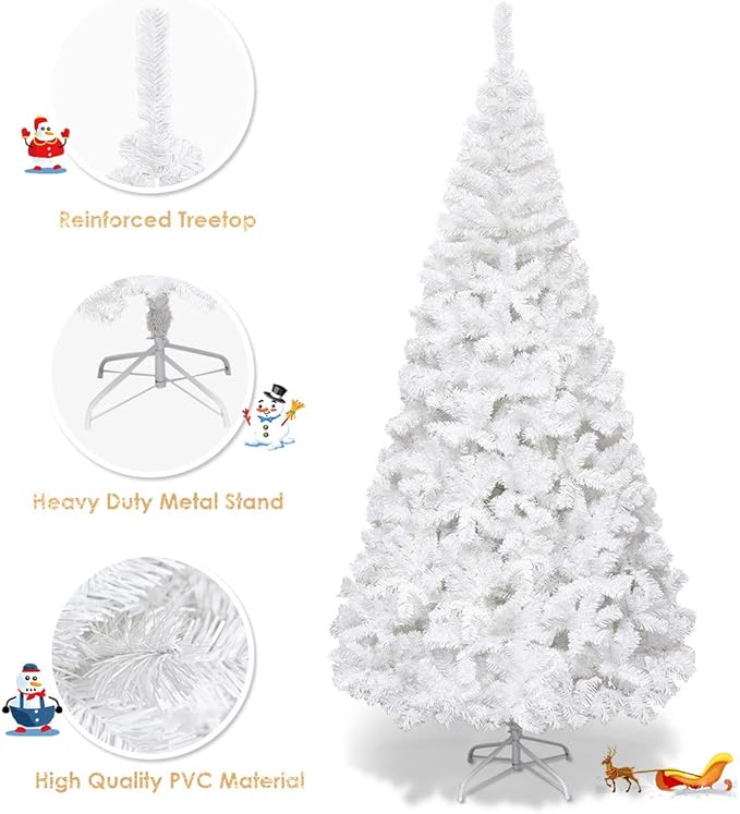 GOFLAME 7FT Artificial White Christmas Tree Home Holiday Décor, Metal Stand PVC Material 950 Branches Indoor Decoration, Easy Assembly