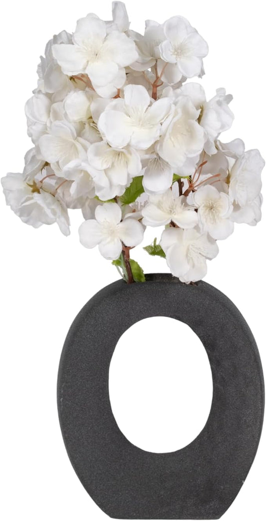 Modern Stoneware Vase with Rough Finish and Open Cut-Out – Contemporary Decorative Ceramic Flower Holder – Unique Home Decor Accent for Living Room, Bedroom, Office, or Dining Table – 7", Black