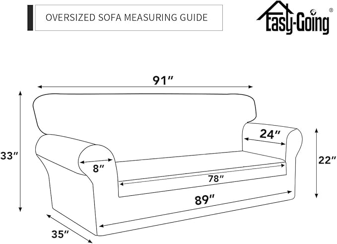 Easy-Going Stretch Sofa Slipcover, 2-Piece Sofa Cover Furniture Protector Couch Microfiber Super Soft Sturdy with Elastic Bottom Pets, Kids, Children (Oversized Sofa, Ivory)