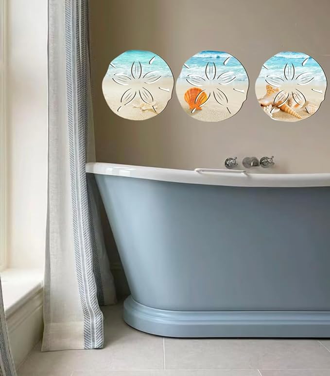 fenghangeng 3 Pcs Coastal Room Beach Decor Wall Art,Sea Shells Starfish Ocean Shower Curtain,Backdrop Ocean View Decorations for Home