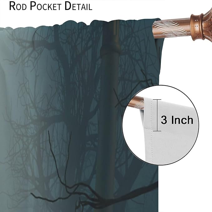Gothic Forest Moon Blackout Curtains, Dark Mysterious Night Scary Forest Horror Window Drapes, for Living Room Bedroom 31.5(W)*63(L) 2 Panels