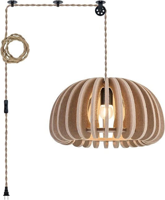Pendant Light with Felt Lampshade, Modern Hanging Lamp Fixture, DIY Acoustic Plug-in Pendant Light for Kitchen Island, Living Room, Dining Room, Bedroom, Office (D13.7"x7.8")