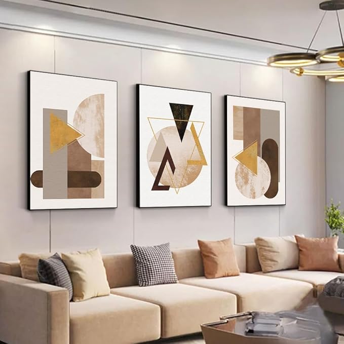 QKF Minimalist Abstraction Canvas Wall Art Decor Home Deco 3 Piece Fashion Geometric Graphical Pictures Modern Bedroom Room Bathroom Posters & Prints 16“X 24”