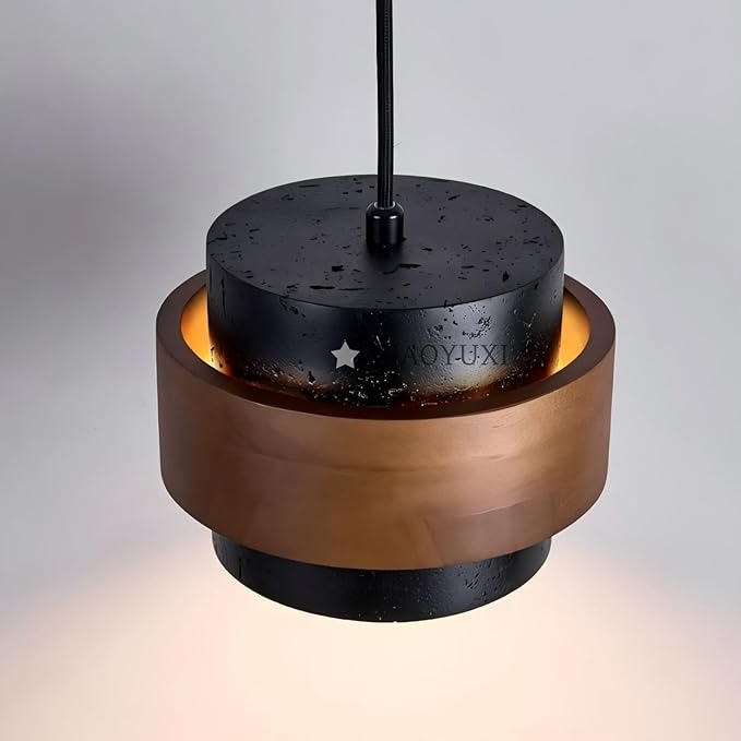 Wabi-Sabi Travertine Stone Wood Chandelier - Japandi Minimalist 1-4-Light Pendant Light for Dining Room, Kitchen Island, Bedroom(Black Travertine,1-Head)