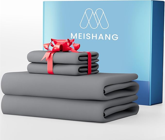 MEISHANG 1000 Thread Count Cotton Sheets California King - 100% Egyptian Cotton, Sateen Weave, Soft & Breathable, Oeko-Tex Certified, 16" Deep Pockets - 4 Piece (Cal King, Silver Grey)