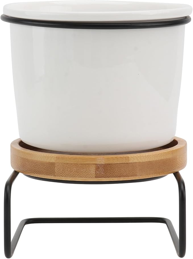 Iron Art Flower Pot Stand with Ceramic Desktop Vase Modern Chic Oval Black Planter for Home Decor Practical Flower Arrangement Container Ornament