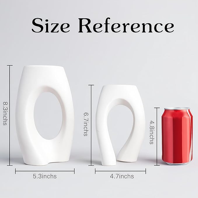 Ceramic Vase Set of 2, Minimalist Neutral Clay Vases for Modern Home Decor, Aesthetic Decorative Centerpieces for Living Room, Bedroom, or Entryway