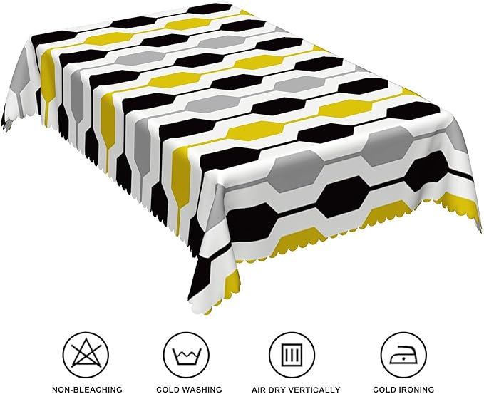 70x140inches Mid Century Modern Rectangle Tablecloth Yellow Grey Black Geometric Pattern Table Cloth Waterproof Fabric Table Cover for Home Kitchen Dining Room Living Room Indoor Outdoor Use