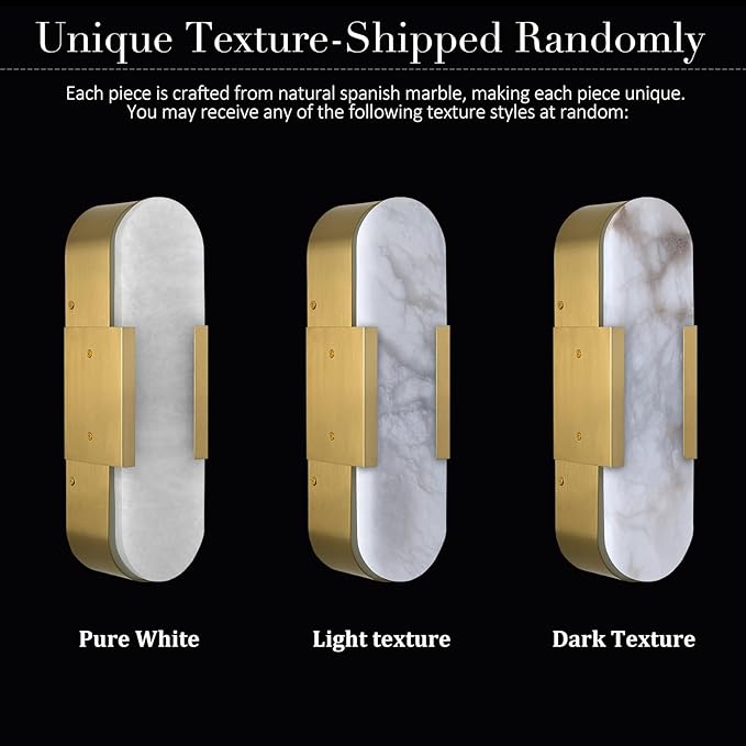 Alabaster Wall Sconce, 13.8" Natural Marble Wall Sconce, Black Alabaster Sconces, Indoor Modern Bathroom Sconces Wall Lighting for Living Room, Bedroom, Hallway, Stairs