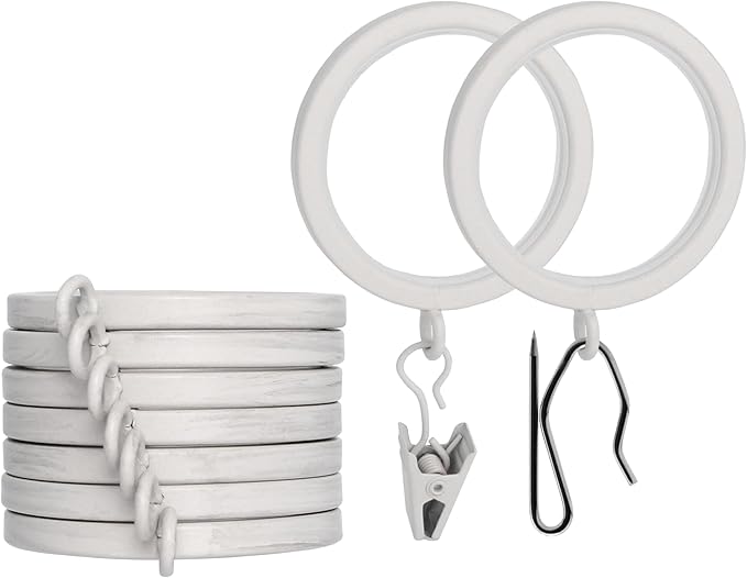 BlastHome® Luxury Curtain Rings - Premium Metal with Quiet, Smooth Nylon Inserts - Pinhooks and Clips Included - 1 1/2" Inside Diameter - 9 Rings for One Standard Curtain - Brushed White