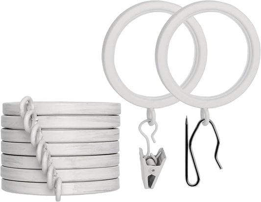 BlastHome® Luxury Curtain Rings - Premium Metal with Quiet, Smooth Nylon Inserts - Pinhooks and Clips Included - 1 1/2" Inside Diameter - 9 Rings for One Standard Curtain - Brushed White