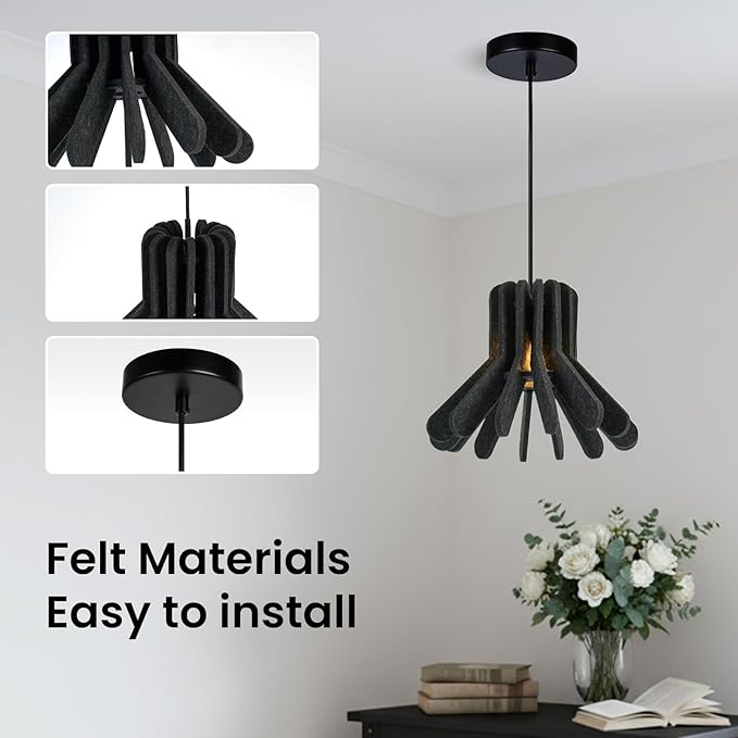 Pendant Light with Felt Lampshade, Modern Hanging Lamp Fixture, DIY Acoustic Pendant Light Chandeliers for Kitchen Island, Living Room, Dining Room, Bedroom, Office (D13.7"x10.2")
