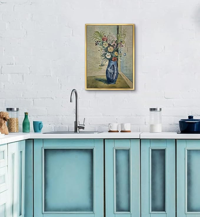 AIMAILON Vintage Gold Canvas Wall Art Framed Decor for Living Room Kitchen Colorful Wildflower Print Still Life Classical Home Decration Artwork Picture Desktop Decor 12x16