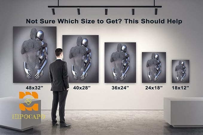 HIPOCAPO 3D Metal Effect Wall Art - Wall, Silver Modern Abstract Hug Lovers Painting Picture Poster Prints for Bathroom, Romantic Couple Living Room Canvas Framed 18''x24''x1Pcs 3d Art-14