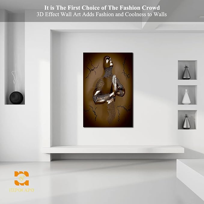 3D Wall Art Decor Artwork - 3D Metal Effect Wall Art Merged Hands for Modern Wall Art, Large Wall Art for Bedroom Dercorations Framed 32”x48”x1Pcs