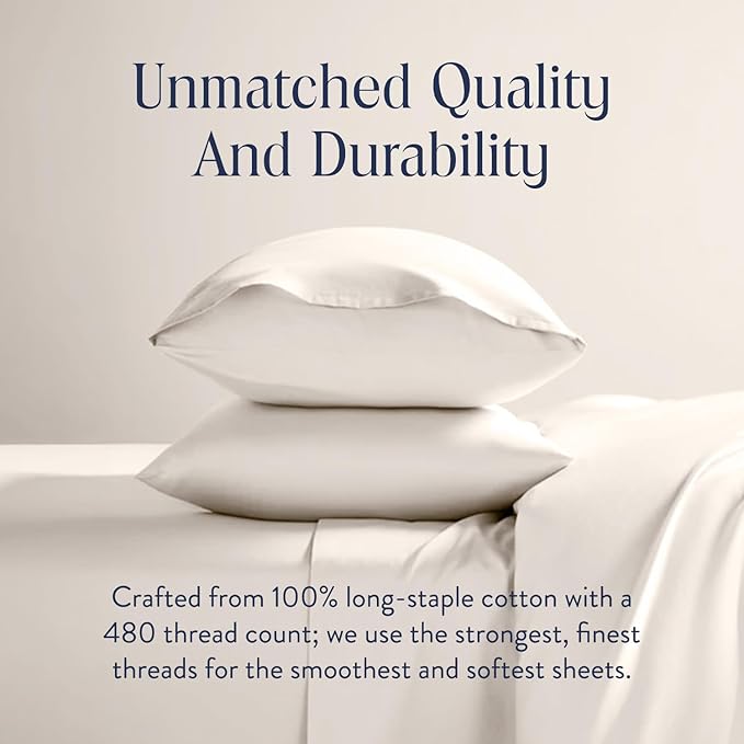Brooklinen Luxury Sateen Duvet Cover Set - King/Cali King Size in Cream - 3 Piece Set (1 Duvet Cover, 2 Pillowcases) - 100% Cotton, 480 Thread Count