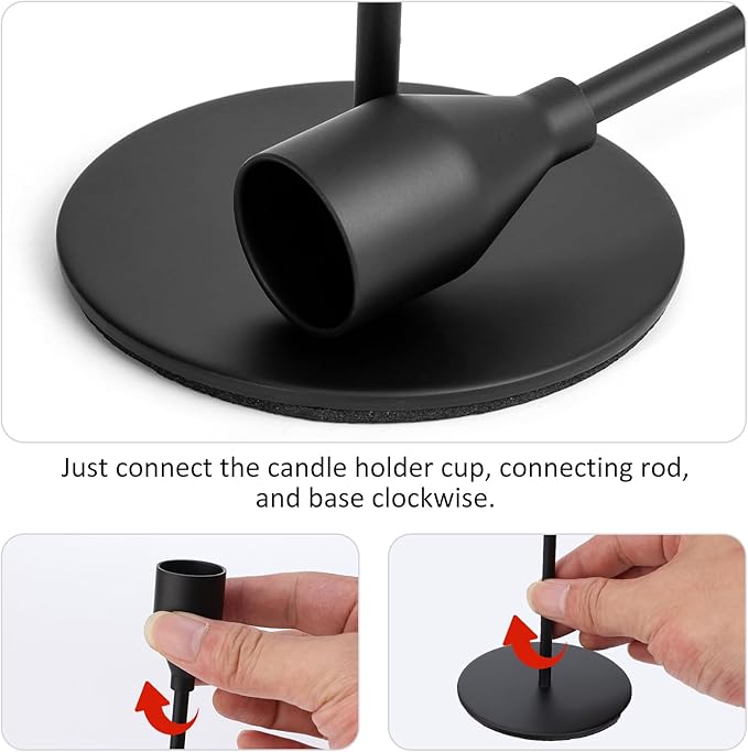 Black Taper Candle Holders, Candlestick Holders, Candle Holders with 3 in 1 Candle Accessory Set, Metal Candle Stand for Mantle Table Centerpiece, Weddings, Dining, Housewarming(Set of 6)