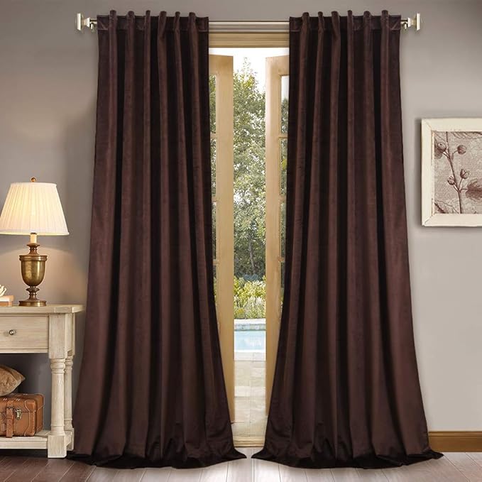 StangH Brown Velvet Curtains 102 inches Long, Heavy Duty Thermal Blackout Drapes with Back Tab, Noise Reducing Cozy Home Decor for Sliding Door, W52 x L102, 2 Panels