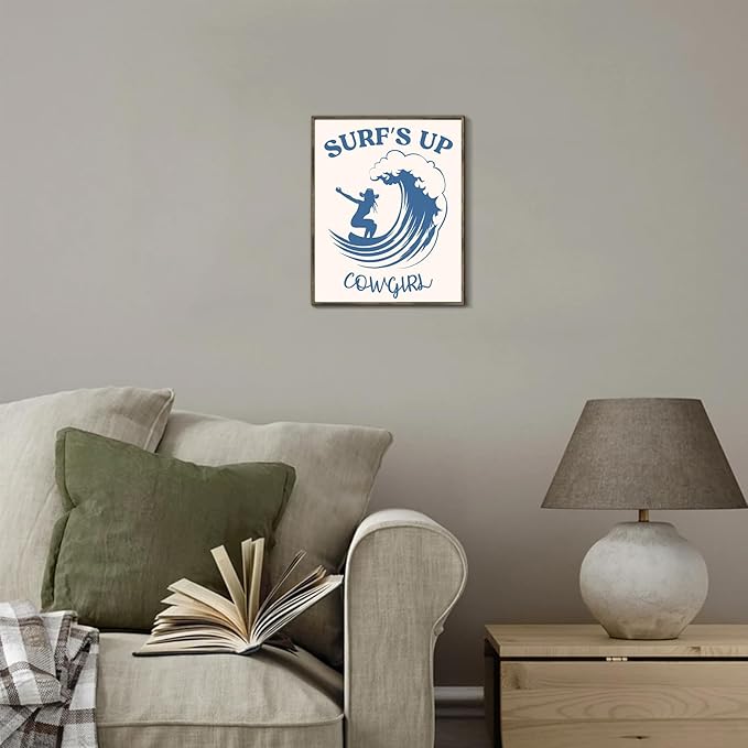 Blue Coastal Cowgirl Surfer Girl Canvas Posters Unframed, Beachy Preppy Aesthetic Room Decor Pictures, Beachy Preppy Aesthetic Room Decor Pictures For Teen Girl Dorm Apartment Decoration - 8" X 10"