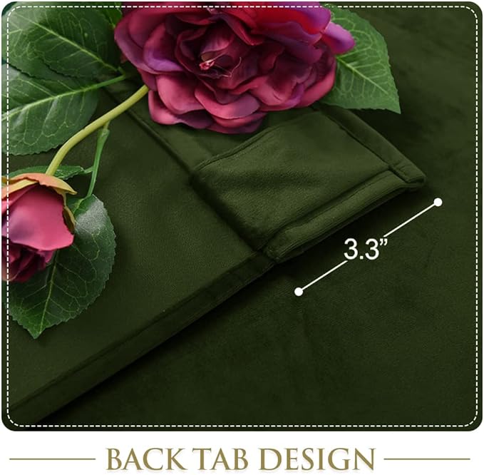 StangH Moss Green Velvet Curtains - Back Tab Room Darkening Window Drapes for Bedroom, Super Soft Heavy Thick Room Dividers for Living Room/Sliding Door, W52 x L84, 2 Panels