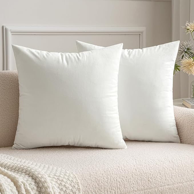 MIULEE Pack of 2 Velvet Soft Solid Decorative Square Throw Pillow Covers Set Christmas Cushion Case for Spring Couch Sofa Bedroom Car 16x16 Inch 40x40 cm Pure White