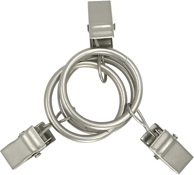 44 Pack Curtain Rings with Clips, Curtain Clip Rings Hooks, Bow Hanger Clips for Hanging Drapery Drapes Bows, Ring 1 inch Interior Diameter, Fits up to 5/8" Rod, Matte Silver