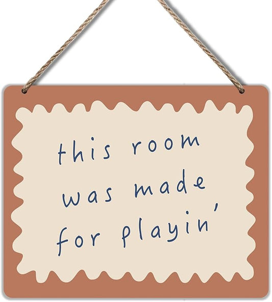 Udinaz Kids Playroom Hanging Sign, Playroom Wall Decor, This Room Was Made for Playin Hanging Wood Plaque Decor for Boys Kids Nursery Bedroom Play Room Wall Door Decorations
