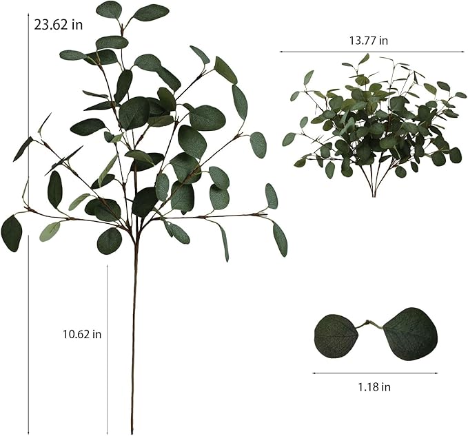 4pcs 24" Realistic Fake Eucalyptus Greenery Stems – Artificial Eucalyptus Leaves, Christmas & Rustic Farmhouse Greenery for Vase Decoration & Home Table Centerpiece
