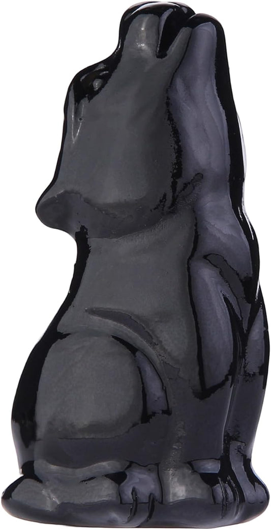 Obsidian Howling Wolf Crystal Figurines, 2.2 Inch Black Wolf Totem Spirit Animal Statue Decor for Home Office Desk Altar, Hand Carved Natural Healing Crystal Sculpture Gifts for Women Men
