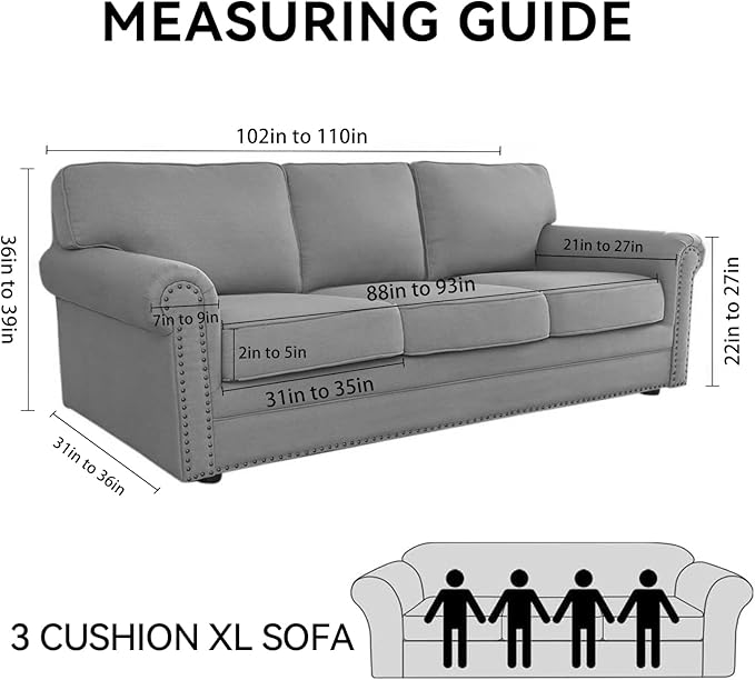 100% Waterproof Extra Large Couch Cover 4-Piece Set Striped Sofa Slipcovers for 3 Cushion Couch Covers with TPU Leakproof Bottom Stretch Protector Pet Proof - Sofa(3-Cushion), Black