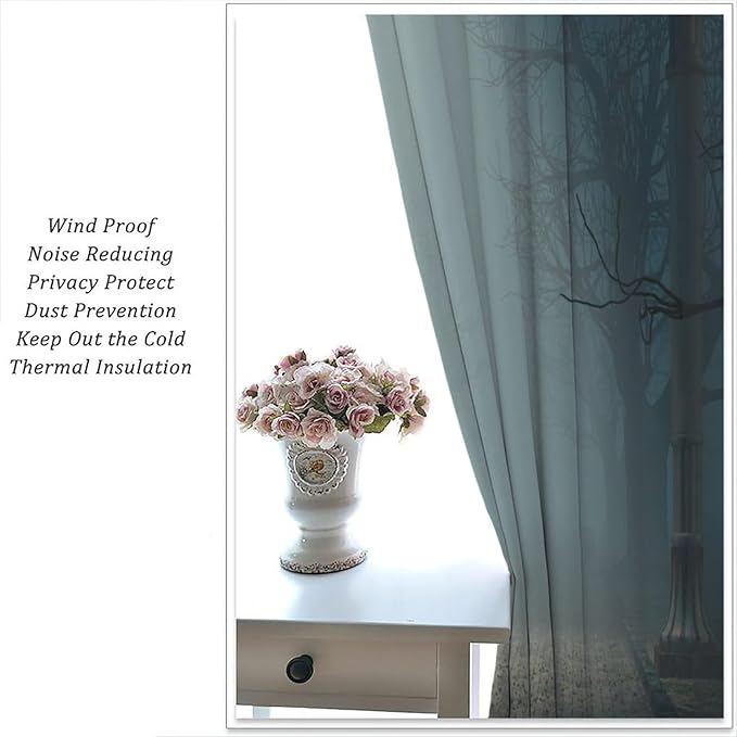 Gothic Forest Moon Blackout Curtains, Dark Mysterious Night Scary Forest Horror Window Drapes, for Living Room Bedroom 21(W)*63(L) 2 Panels