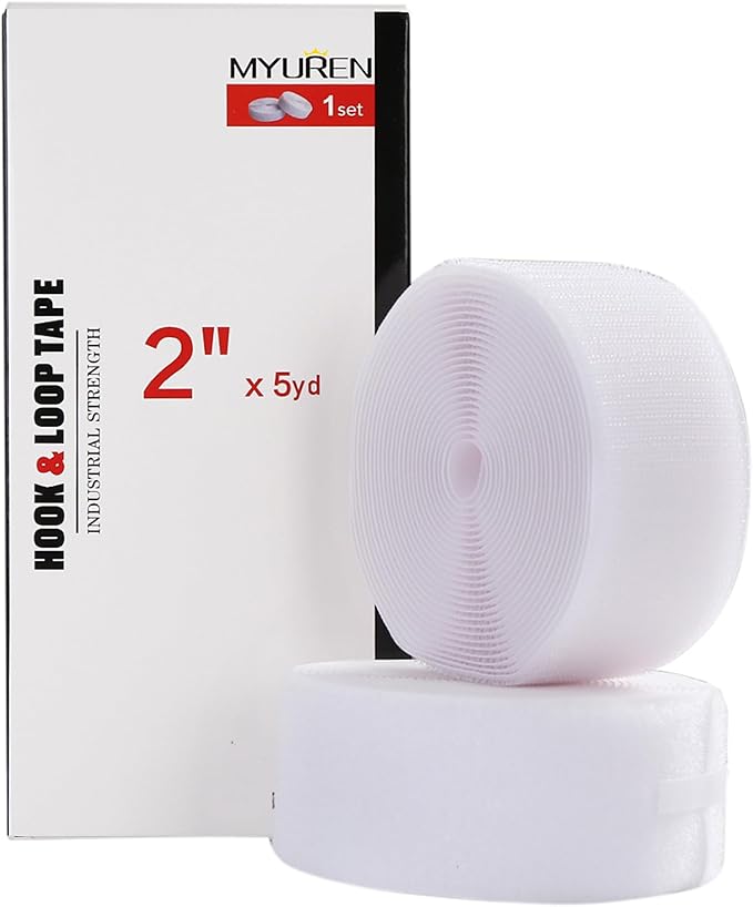 Sew on Hook and Loop Style 2 Inch Non-Adhesive Back Nylon Strips Fabric Fastener Non-Adhesive Interlocking Tape White,5 Yard