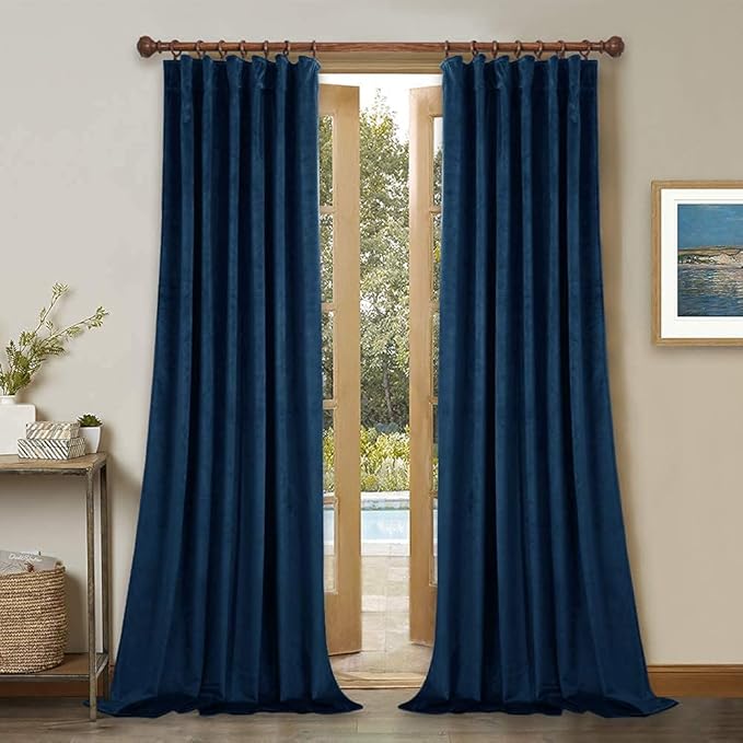 StangH Blue Curtains Velvet Drapes - Bedroom Thermal Window Curtains 108 inches Long Room Darkenig Drapes for French Door/Sliding Door/Living Room, Navy Blue, W52 x L108 inches, 2 Panels