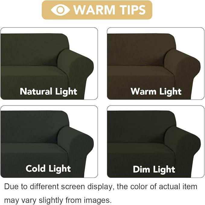 H.VERSAILTEX Stretch Couch Covers for Sofa 1 Piece Slipcovers for Couches and Sofas 3 Seater Couch Cover Feature Thick Checked Jacquard Fabric with Elastic Bottom(Large Sofa 90"-100" Wide, Olive)