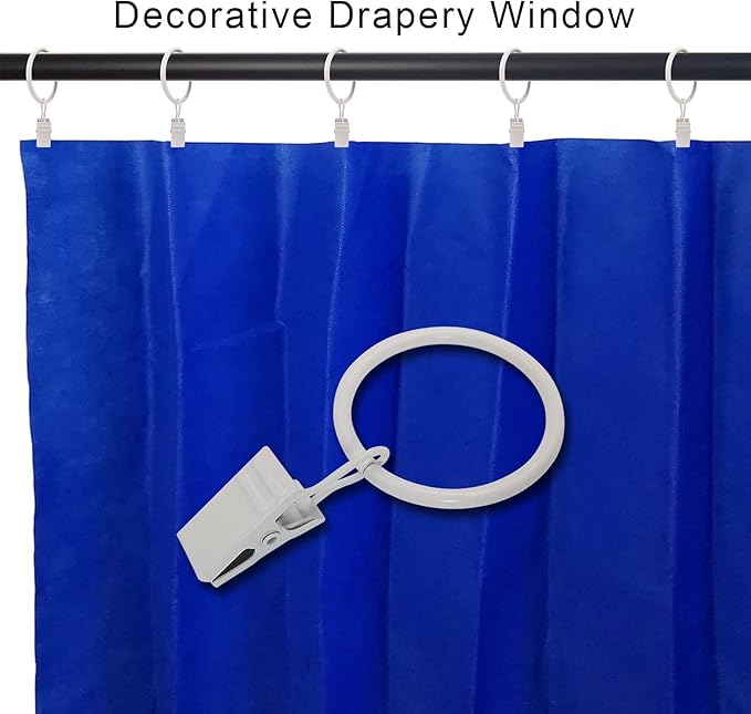 40 Pack Curtain Rings with Clips, Curtain Clip Rings Hooks, Bow Hanger Clips for Hanging Drapery Drapes Bows, Ring 1.26 inch Interior Diameter, Fits up to 1" Rod, White