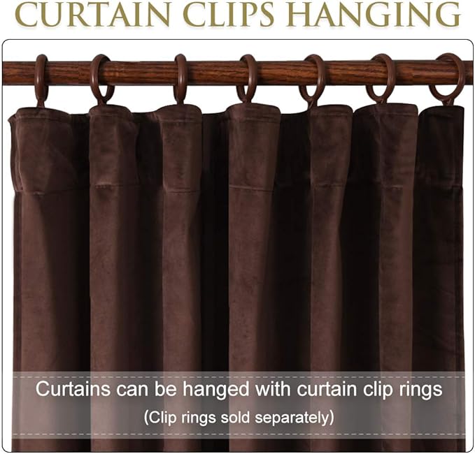 StangH Soft Velvet Curtains Brown Light Blocking Door Curtains for Kitchen, Solid Luxury Decor Window Drapes Heat & Cold Blocking for Living Room/Sliding Door/Office, W62x L96