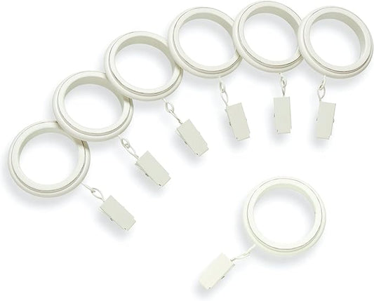 MODE Farmhouse Collection Beveled Curtain Clip Rings, Set of 14 Curtain Rings with Clips, Fits MODE Farmhouse Curtain Rod Sets, 1 3/4”, Weathered White