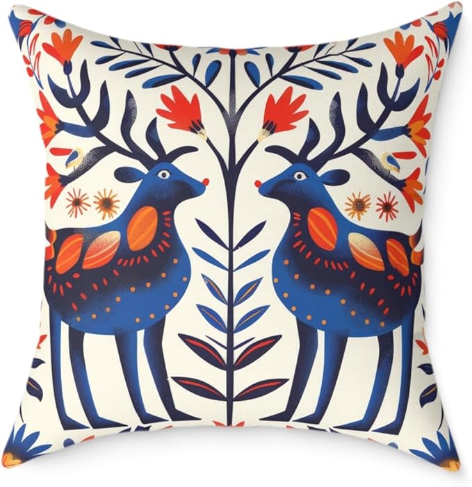 Square Pillow, Scandinavian Folk Art Design, Throw Cushion, Home Decor Accent, Cozy Sofa Pillow, Nordic Decor
