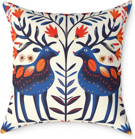 Square Pillow, Scandinavian Folk Art Design, Throw Cushion, Home Decor Accent, Cozy Sofa Pillow, Nordic Decor