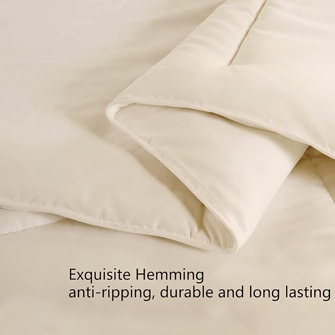 COHOME Quilted Full Size Comforter - All-Season Down Alternative Duvet Insert - Luxury Hotel Soft Breathable Beige Comforter with Anti-Clump Tech & 8 Tabs- Reversible - Gift for Women & Men （82"x86"）