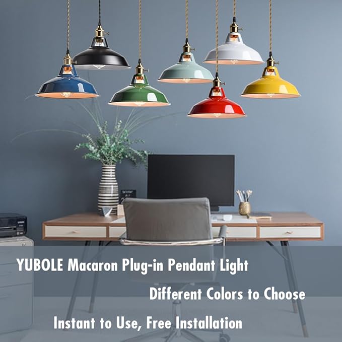 YUBOLE Industrial Hanging Lights with Plug in Cord, Black Barn Pendant Light with Switch for Kitchen Bedroom Bar Reataurant Cafe Loft