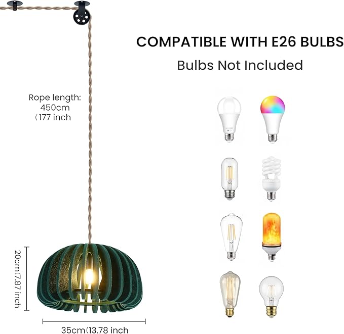 Pendant Light with Felt Lampshade, Modern Hanging Lamp Fixture, DIY Acoustic Plug-in Pendant Light for Kitchen Island, Living Room, Dining Room, Bedroom, Office (D13.7"x7.8")
