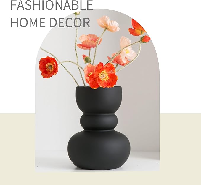 Black Ceramic Vase, Modern Dried Flower Vase, Matte Black Pampas Flower Vases, Boho Home Decor for Centerpiece Wedding Dinner Table Party Living Room Office Bedroom, Housewarming Gift