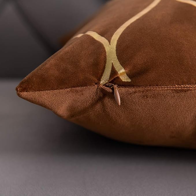 Gold Velvet Throw Pillow Covers: 2 Pack 12x20 Inch Rectangular Decorative Pillow Cases for Bedroom Sofa Couch Living Room, Light Brown