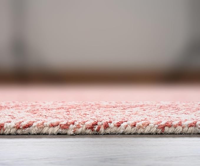 Modern Herringbone Chevron Collection Handcrafted Wool Area Rug - Durable, Zigzag Pattern, for High Traffic, Contemporary Design for Living Room, Bedroom, Dining Room Decor (Blush Pink, 7' x 10')