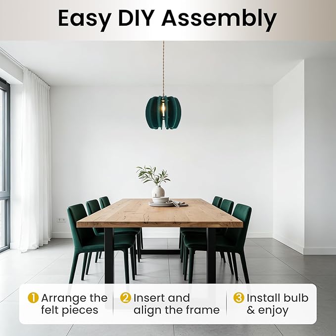 Pendant Light with Felt Lampshade, Modern Hanging Lamp Fixture, DIY Acoustic Plug-in Pendant Light for Kitchen Island, Living Room, Dining Room, Bedroom, Office (D11.8"x10.2")