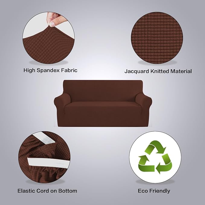H.VERSAILTEX Stretch Sofa Covers for 3 Cushion Couch Covers Sofa Slipcovers for Living Room Feature Thick Checked Jacquard Fabric with Elastic Bottom(X-Large Sofa 101"-110" Wide, Burnt Brick)