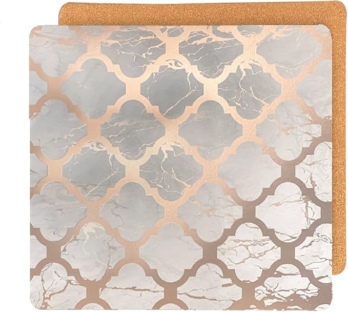 Placemats Dining Table Place Mats, Kitchen Mat Placemats Table Decor Placemats for Kitchen Table Washable Heat Resistant Dining Table Non Slip Set of 2 Marble Square 15 X 15 in Trellis Rose Gold