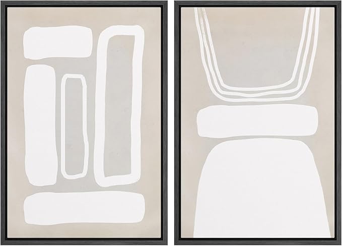 SIGNWIN Framed Canvas Print Wall Art Set Retro 1960s Geometric Figure Collage Abstract Shape Cozy Neutral Modern Art Decorative Nordic Multicolor for Living Room, Bedroom, Office - 24"x36"x2 Black